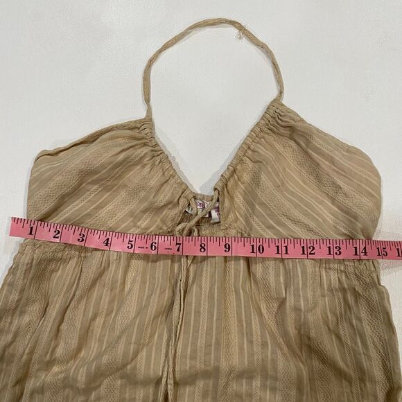 Funky People Boho Halter Dress Tan Beige Striped Cotton Size Medium - Picture 5 of 5